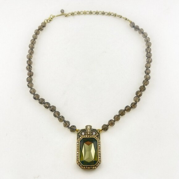 Heidi Daus Necklace Art Deco Trilogy Pendant Smoky Topaz Crystals Rhinestone